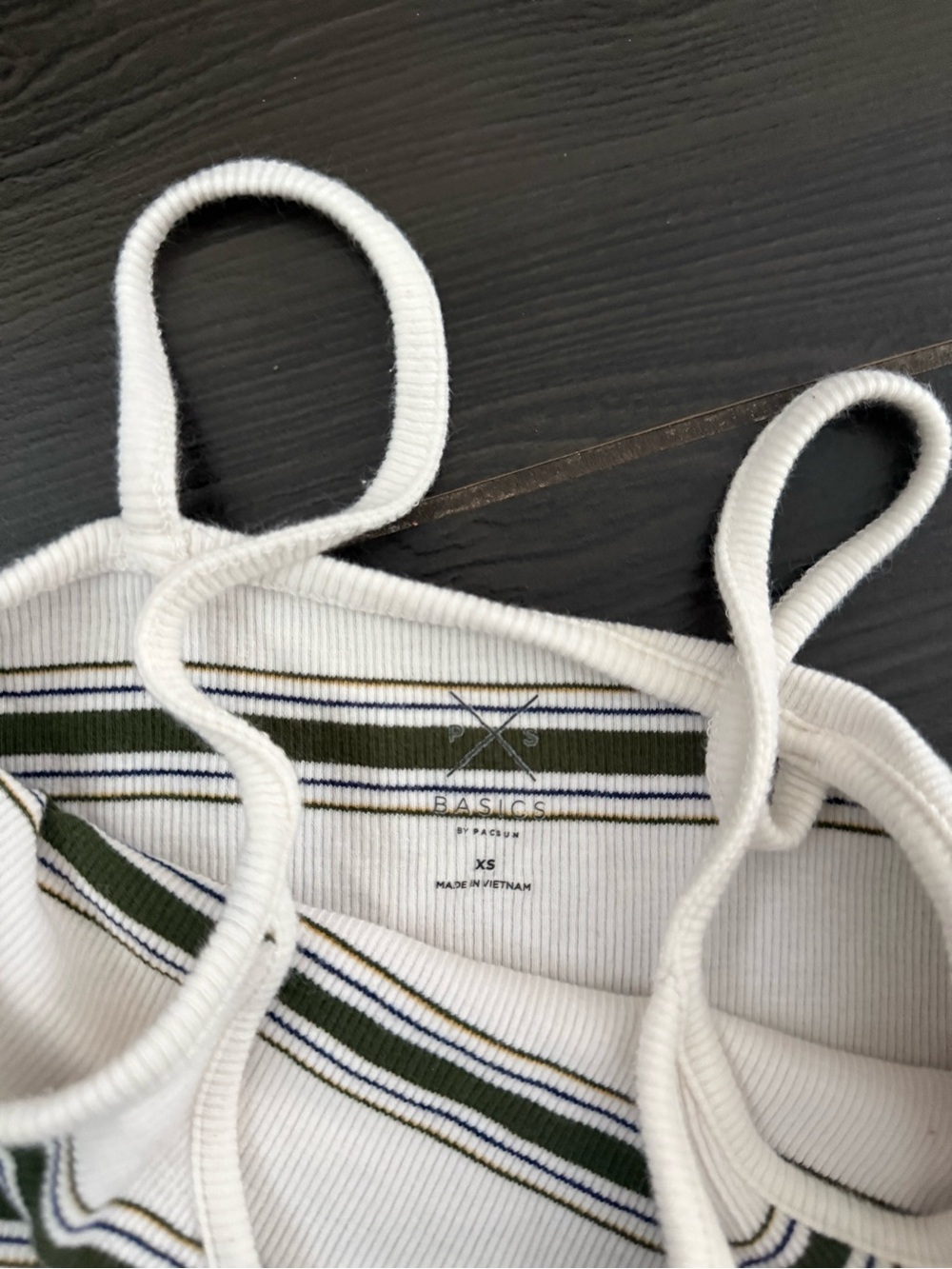 PacSun White Ribbed Tank with Olive & Black Stripes - Picture 2 of 2